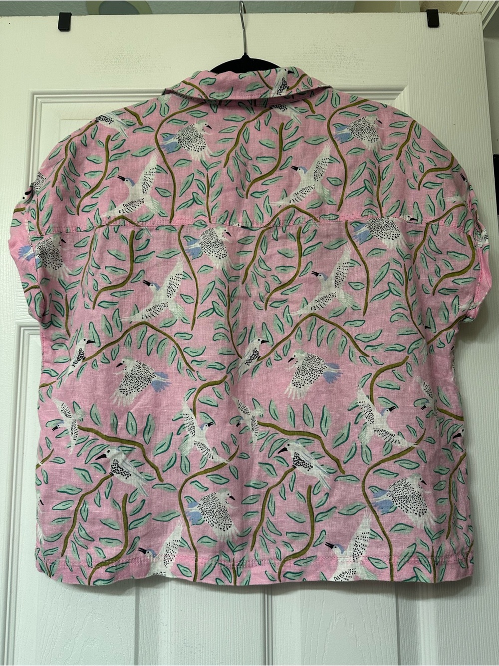 Cynthia Rowley Pink 100% LinenBird Print Button-Down Top - Picture 8 of 9